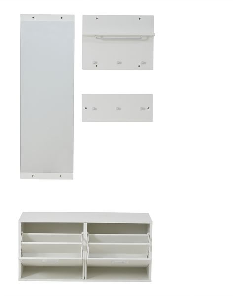 90*30*41.5cm Garderoben-Set 4-teilig mit Spiegel,2 Hutablage und Schuhschrank. Flur Garderobenständer Kleiderständer Set,Flurgarderoben Set,Kompaktgarderobe mit 6 Kleiderhaken,Weiß Bild 10
