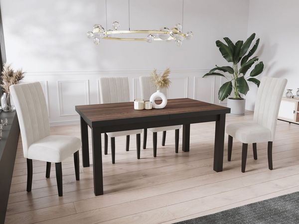 WFL GROUP Esstisch Gemini ausziehbar rechteckig modern mit schwarzen Holzbeinen (MADE IN EU, 5 Gr. – 120/140/160/170/200 cm ausziehbar auf 160/180/210/250/300 cm), platzsparender Tisch in Holzoptik für Küche, Esszimmer oder Wohnzimmer