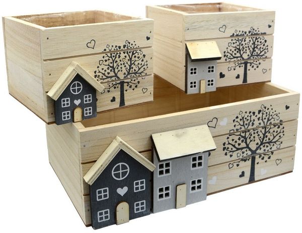 UNUS HOME Dekokiste Pflanzkisten Dekokisten (1 x 26x16x10(LxBxH) 2 x 12x12x9 (LxBxH) 3er Set bepflanzbar), Dekokisten Holzkistenset Holzkisten Aufbewahrungskisten