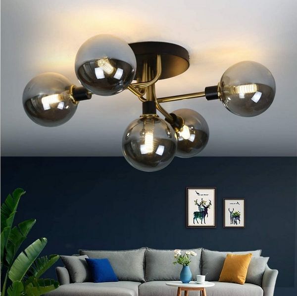 ZMH Deckenleuchte Retro Glas Kugel 5-flammig – G9 Deckenlampe Glas Wohnzimmerlampe, LED wechselbar, Warmweiß