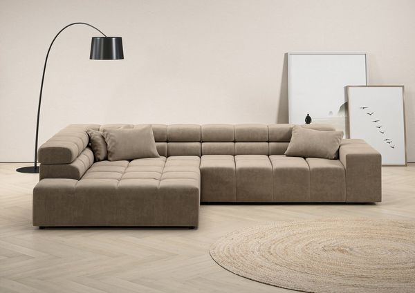 INOSIGN Ecksofa Ancona incl. Kopfteilverstellung, Zierkissen Breite 319cm, L-Form, wahlweise motorische Sitztiefenverstellung, auch in Cord + Easy Care
