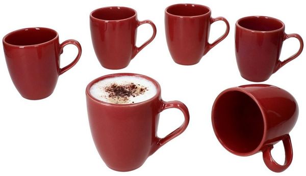 MÄSER Becher Mäser 6x Natural Kaffeebecher 270ml rot Steingut-Tassen 6 Personen, Steingut