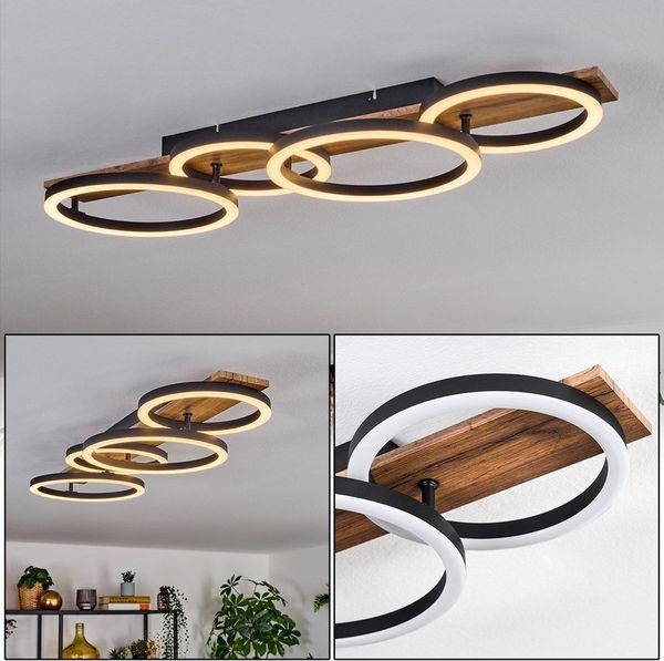 hofstein Deckenleuchte Deckenlampe aus Metall/Holz/Kunststoff in Schwarz/Braun/Weiß, 3000 Kelvin, Deckenleuchte im modernen Design, 30 Watt, 3000 Kelvin