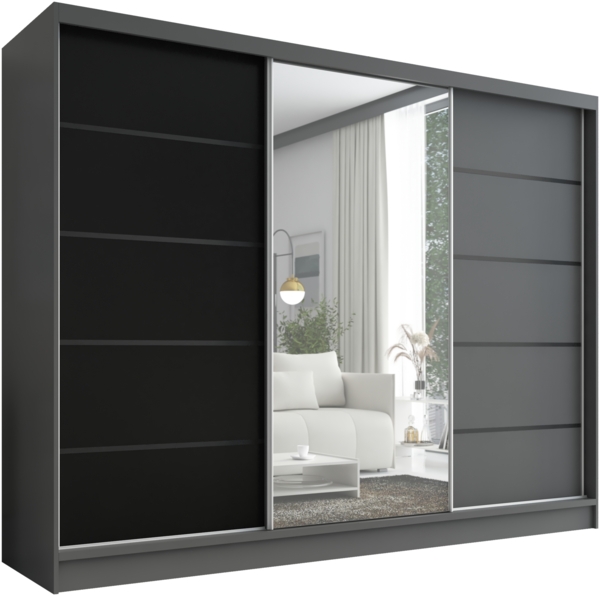 A&J MöbelLand Schwebetürenschrank AURELIA, Graphit, Schwarz, Graphit, Leiste: Schwarz