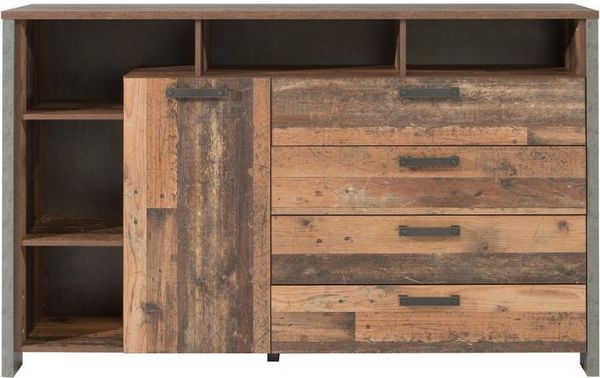 Kommode Sideboard CLIF 1 Tür 4 Schubladen Old Wood Optik, von Forte