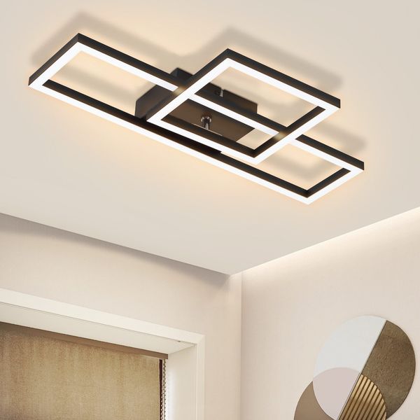 ZMH LED Deckenleuchte Wohnzimmer Deckenlampe 20W Warmweiß Modernes Design Quadratisch Schwarz Lampe