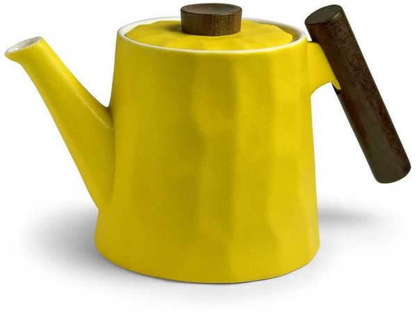 TeaLogic Teekanne Amalfi gelb Porzellanteekanne mit Griff aus Holz 1,2 L, (1-St)
