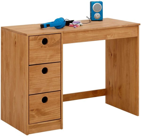 OTTO home Kinderschreibtisch Alpi, Kiefernholz, Wangengestell, mit 3 Schubkästen, Tischbreite 100 cm