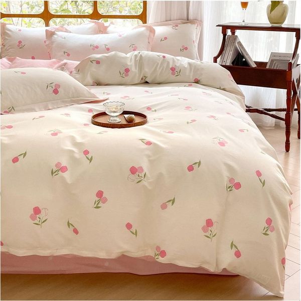 KEAYOO Bettwäsche Blumen, Baumwolle, 2 teilig, Baumwolle Bettwäsche Blumenbouquet in zartem Pink Reißverschluss