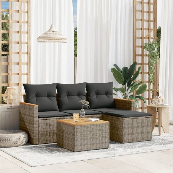 vidaXL 5-tlg. Garten-Sofagarnitur mit Kissen Grau Poly Rattan 3225913