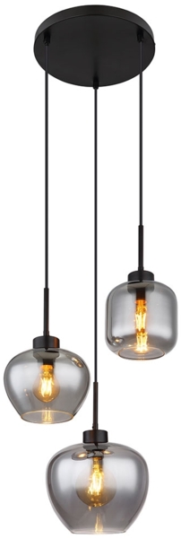 Pendelleuchte, schwarz, Rauchglas, 3 flammig, H 120 cm