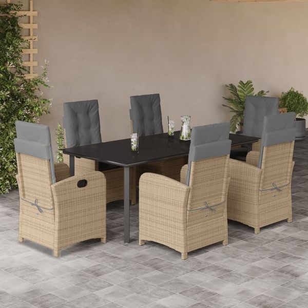 vidaXL 7-tlg. Garten-Essgruppe mit Kissen Beigemischung Poly Rattan 3212407