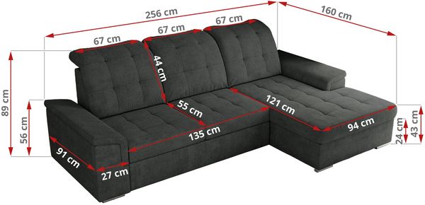 L-förmige Ecksofa mit gesteppter Sitzfläche und Rückenlehne, verstellbare Rückenkissen, Schlaffunktion und Bettkasten - MADRITO - Dunkelgrau Stoff - linke Seite Bild 8