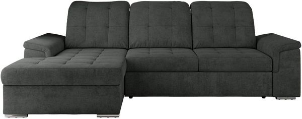 L-förmige Ecksofa mit gesteppter Sitzfläche und Rückenlehne, verstellbare Rückenkissen, Schlaffunktion und Bettkasten - MADRITO - Dunkelgrau Stoff - linke Seite Bild 5