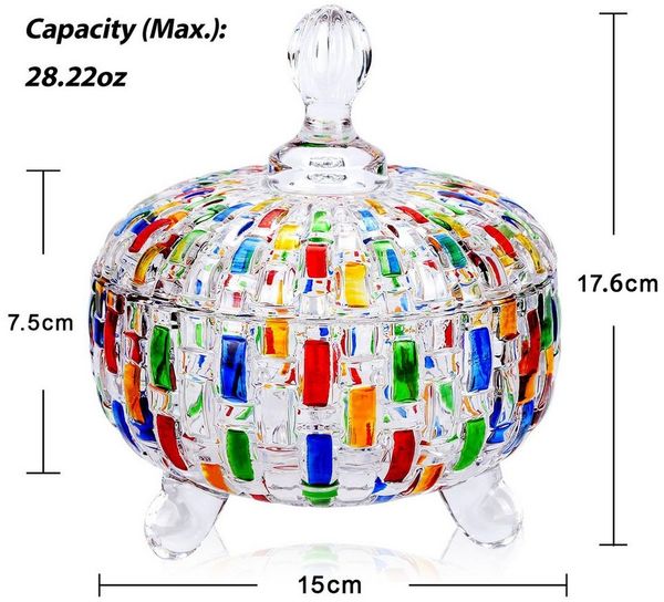 Fine Life Pro Vorratsglas Bunte Mosaik-Glasdose mit Deckel – 28 Unzen, Farbenfrohes Aufbewahrungsgefäß für Süßigkeiten, Snacks & mehr