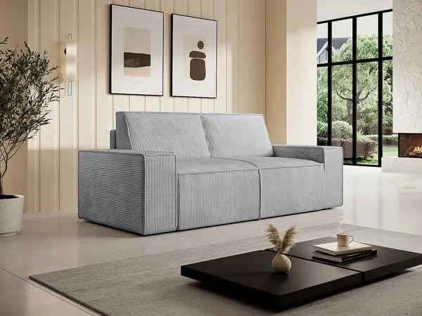 Vente-unique - AMELIA Sofa SamtStoff Grau - B 95 cm x H 85 cm x L 210 cm