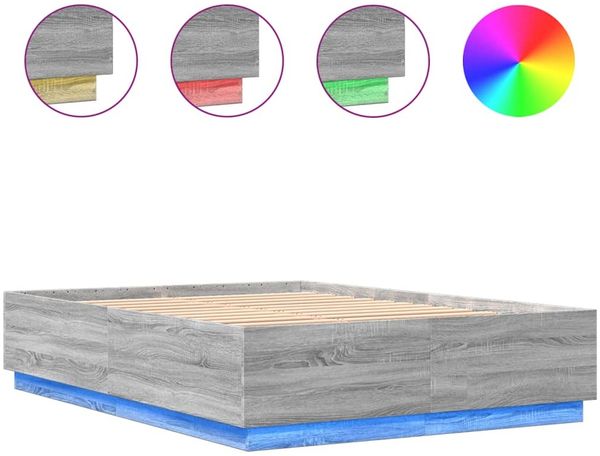 Doppelbett, Bettgestell Modernen mit LED Grau Sonoma 150x200 cm Holzwerkstoff d1339e
