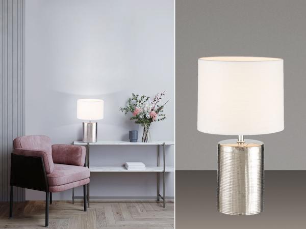 Fischer & Honsel 50662 Tischleuchte Prata 35cm silberfarben Leinen weiss E14