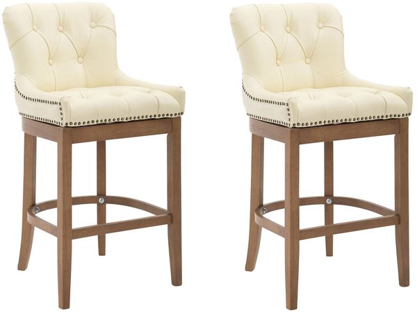 CLP 2er Set Barhocker Lakewood Echtleder gepolstert,creme antik-hell