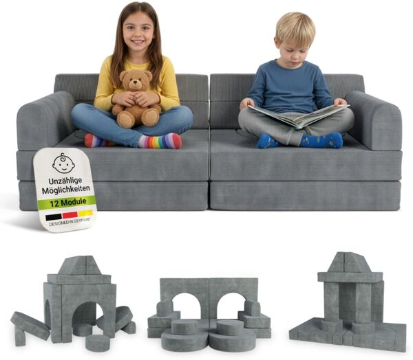 Juskys Kindersofa Kayo –Cord, modular & weich, Sofa für Kinderzimmer & Spielzimmer, sicher, flexibel, pflegeleicht, mit abnehmbaren Bezügen – Hellgrün