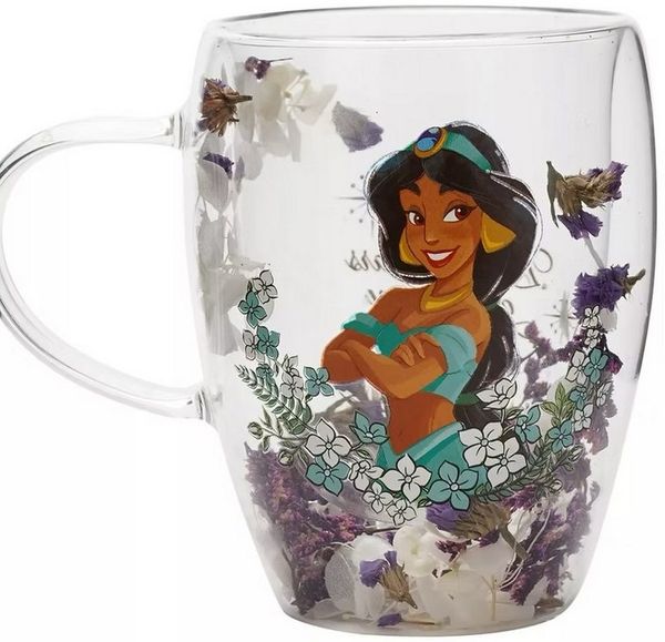 Disney Glas Designer 3D Glas Jasmin Aladdin Pastell mit echten Blumen & effekt, 1-tlg.