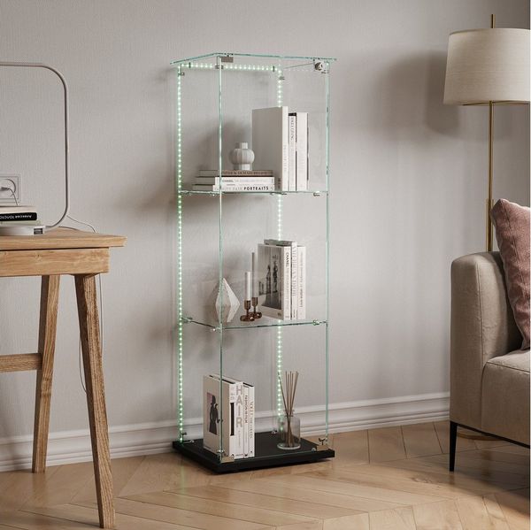 FUROKOY Glasvitrine Standvitrinen, Vitrine aus gehärtetem Glas (Set, 1-St, Vitrinenschrank mit 1 Glastür für Sammler, Bücher) Schwarz 3 Lagen Sammlervitrine