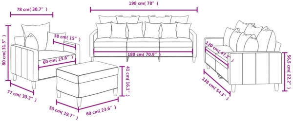 vidaXL 4-tlg. Sofagarnitur mit Kissen Gelb Samt 3201696 Bild 9