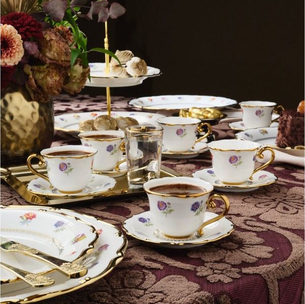 Karaca Kaffeeservice Karaca Royal Bone Diana 90ml Kaffeetasse mit Untertasse Set 6 Personen