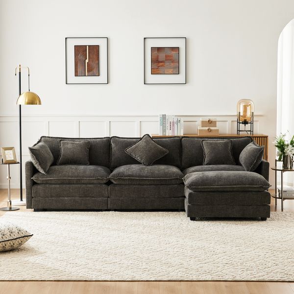 3-Sitzer Sofa B 283 x T 147 x H 84 cm aus Chenille mit beweglichem Fußhocker
