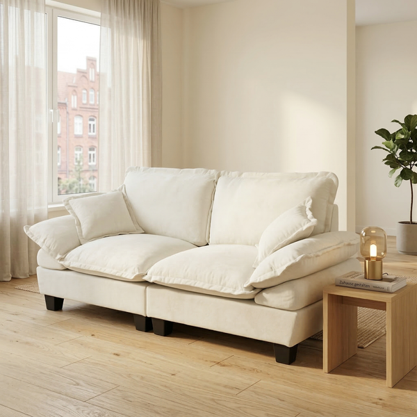 2-Sitzer Sofa aus Chenille mit abnehmbaren Armlehnen, beige