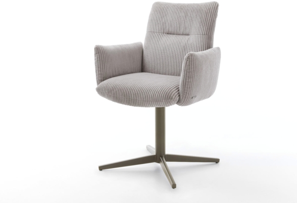 Drehstuhl Jova-Flex mit Armlehnen Cord Silbergrau Fußkreuz Effektfinish Titan 360° drehbar Taschenfederkern