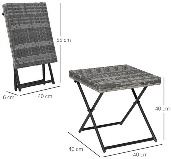 MC Star Gartentisch Polyrattan Klappbarer Couchtisch Falttisch Metallgestell Grau (40x40x40cm)
