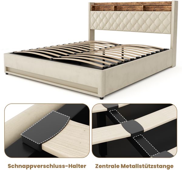 Polsterbett 180×200 cm mit ergonomischem Komfortdesign, Samtbezug in Beige Bild 9