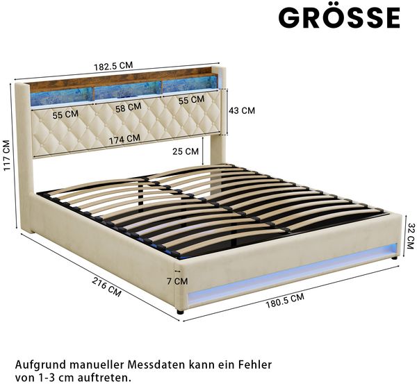 Polsterbett 180×200 cm mit ergonomischem Komfortdesign, Samtbezug in Beige Bild 6