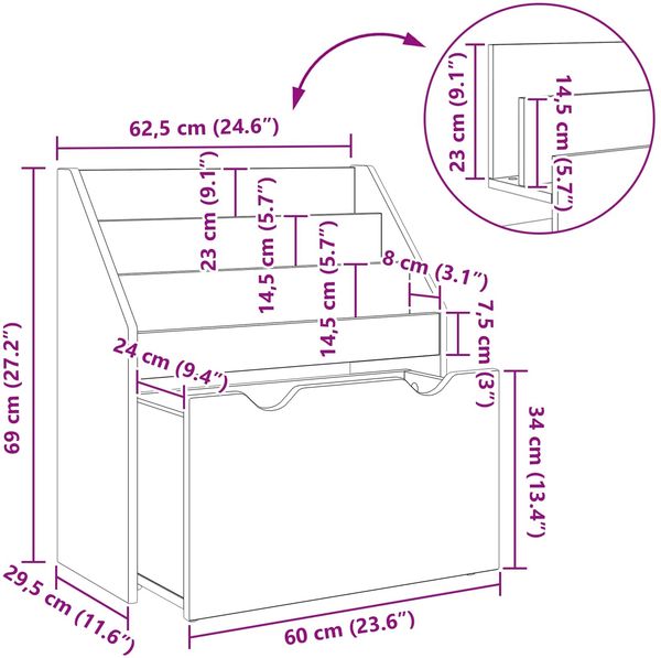 vidaXL Kinderregal Hochglanz Weiß 60 x 29,5 x 69 cm Holzwerkstoff 892393 Bild 12