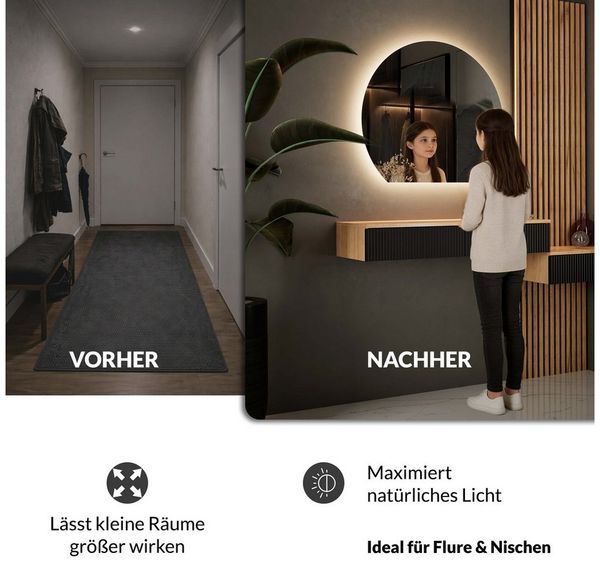 Planetmöbel Dekospiegel AUBE (Dimmbar mit Touch-Schalter, 100x50cm, Dekorativer Wandspiegel mit Dimm-Funktion), LED Spiegel Bild 2