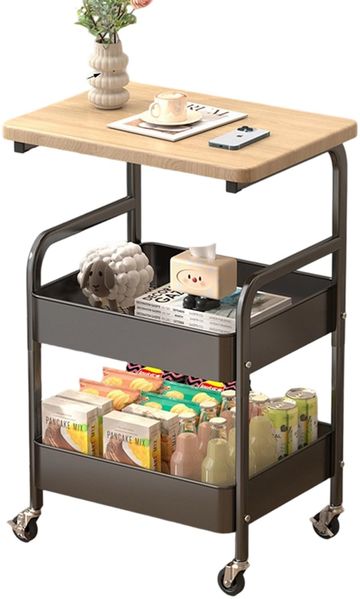 GarveeHome Sevierwagen mit 3 Ebenen, Rollwagen mit 360° Drehbaren Rädern und Tischplatte, Küchenregal 43 x 30 x 78 cm, Küche, Bad, Wohnzimmer, Arbeitszimmer, Schwarz