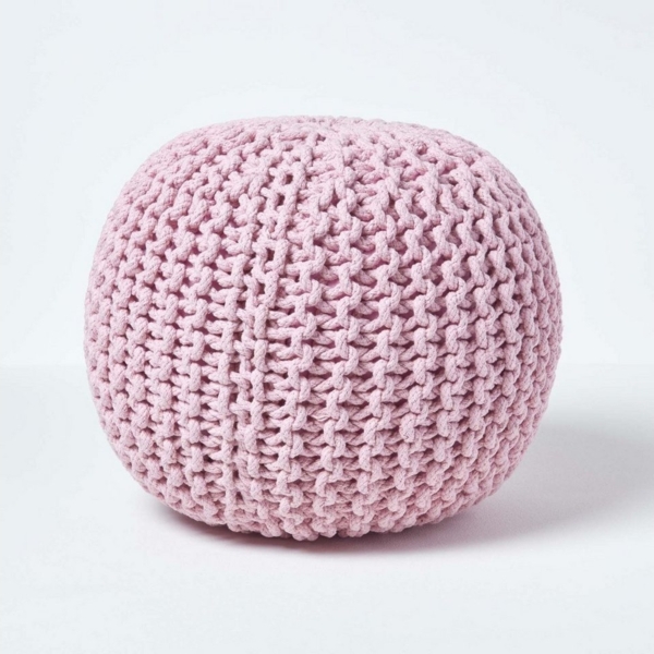 Homescapes Pouf Runder Strickpouf 100% Baumwolle, rosa