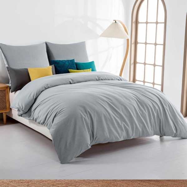 Bettwäsche Set 140x200 Grau Mikrofaser bügelfrei knitterfrei