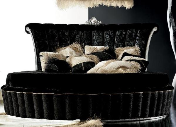 Casa Padrino Luxus Barock Rundbett Schwarz / Silber - Rundes Barock Bett mit Matratze - Prunkvolle Barock Schlafzimmer & Hotel Möbel - Erstklassische Qualität - Made in Italy