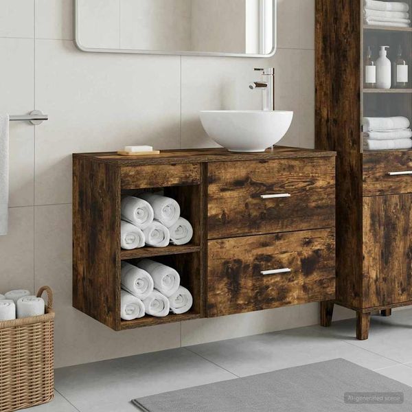 vidaXL Badezimmermöbel-Set 2 pcs Geräucherte Eiche Holzwerkstoff 3403868
