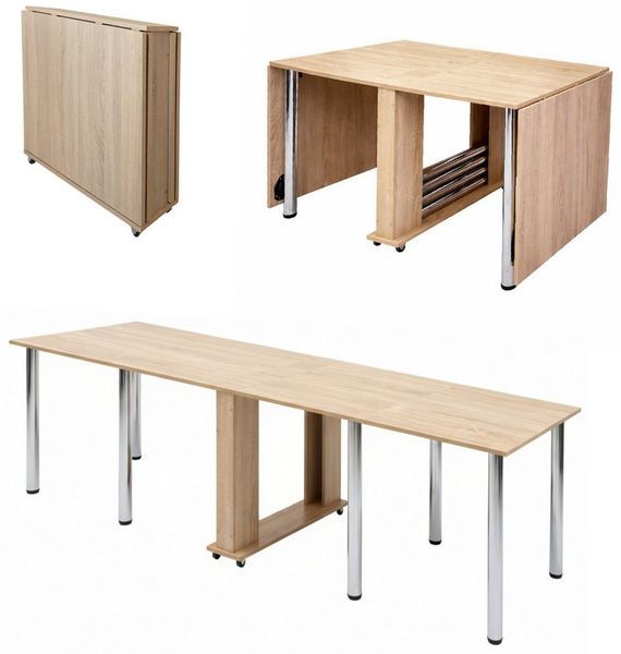 Rodnik Esstisch Maxi (mit Rollen, vormontiert, für bis zu 12 Personen, Tisch ausklappbar bis 275 cm), klappbarer 5-in-1 platzsparender Multifunktionstisch