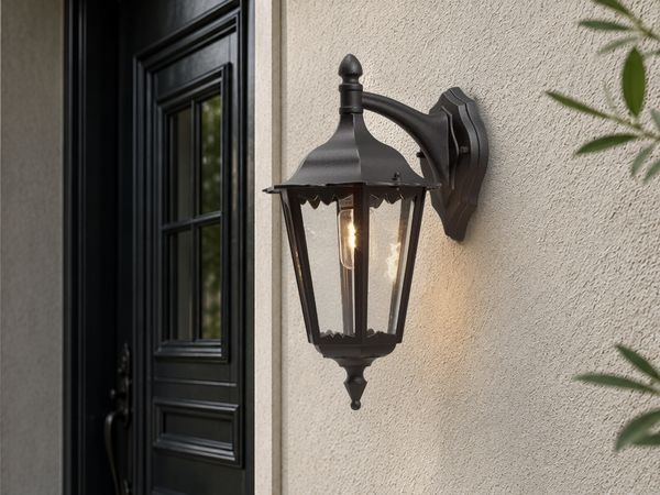 Konstsmide Firenze 7212-750 Wandleuchte B: 23,5cm T: 30cm H: 48cm / 1x100W / IP43 / lackiertes Aluminium / matt-schwarz