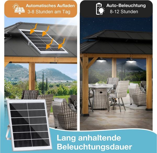 Jibenhome LED Solarleuchte Solar Pendelleuchten Außen 1/2/3/4 Kopf,mit Extra Großes Solarpanel, 5 Beleuchtungsmodi & Fernbedienung, mit 5m Kabel,für Garage, Patio Bild 3