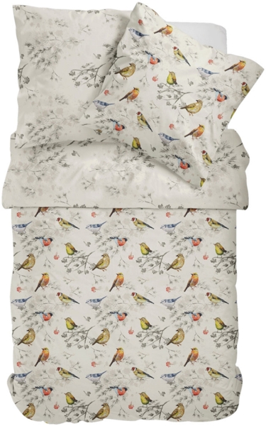 Bettwäsche Mako Satin Sympathica 11477 Vögel natur blau gelb 135x200