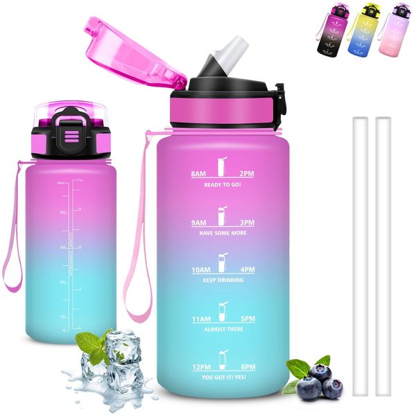 Trinkflasche Kinder, Trinkflasche 500ml, Wasserflasche mit Strohhalm, Leicht zu Reinigen, Wasserflasche Auslaufsicher, mit Motivierendem Slogan, Flasche Motivation, für Schule, Sport, Camping, Yoga