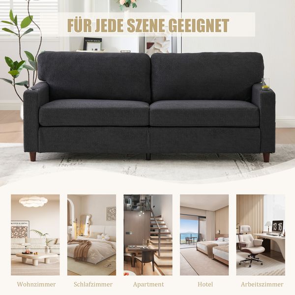 LVHOM 2-Sitzer Sofa mit USB&LED, Zweier Polstersofa Chenille Bezug, Loveseat mit Getränkehaltern, Doppelsofa Stoffsofa Loungesofa, Dunkelgrau Bild 9