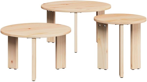 vidaXL Couchtisch 3 pcs Natur Massivholz Kiefer 873562