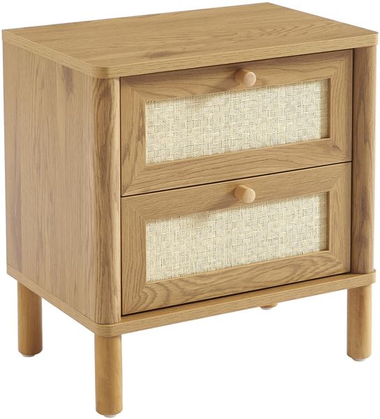BAÏTA Nachttisch Haida Eichenoptik und Rattan, 2 Schubladen