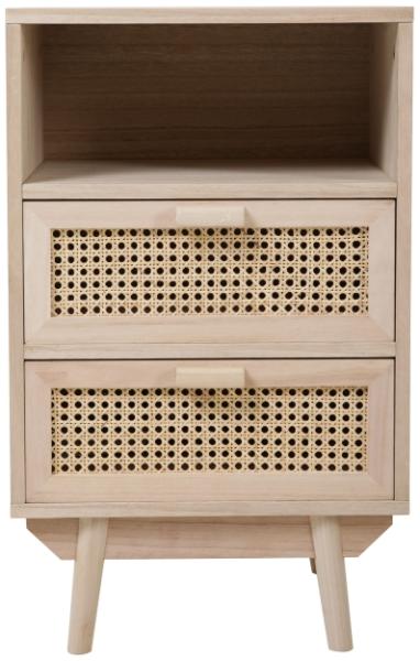 Kommode 42 x 36 cm MDF Paulownia Holzfurnier und Rattanfront mit 2 Schubladen